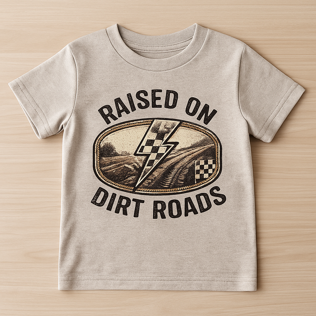 Toddler Tee - "Raised on Dirt Roads" Vintage Lightning Logo