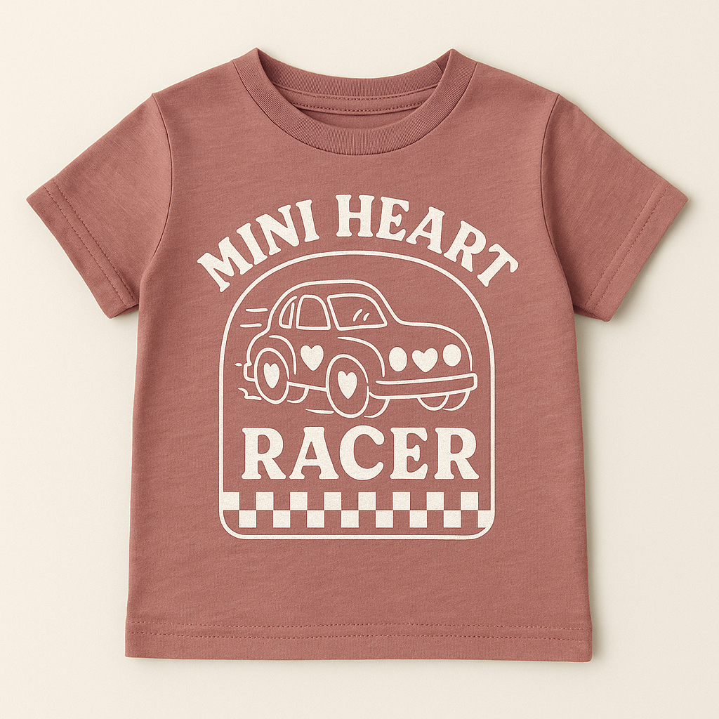 Mini Heart Racer Car Graphic Kids Shirt - 3 Month to Youth XL