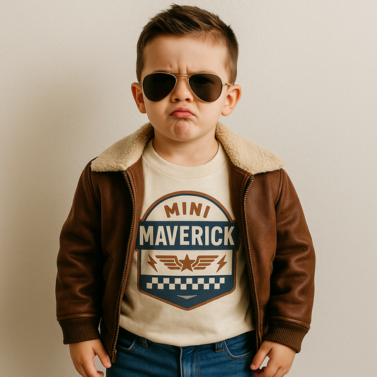 Mini Maverick Toddler Tee — Retro Racer Badge Kids Shirt - 3 Month - Youth XL