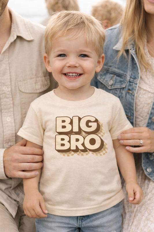 Big Bro Toddler Tee — Retro Bubble Letter "BIG BRO" Shirt for Big Brothers, Pregnancy Announcements & Sibling Gifts