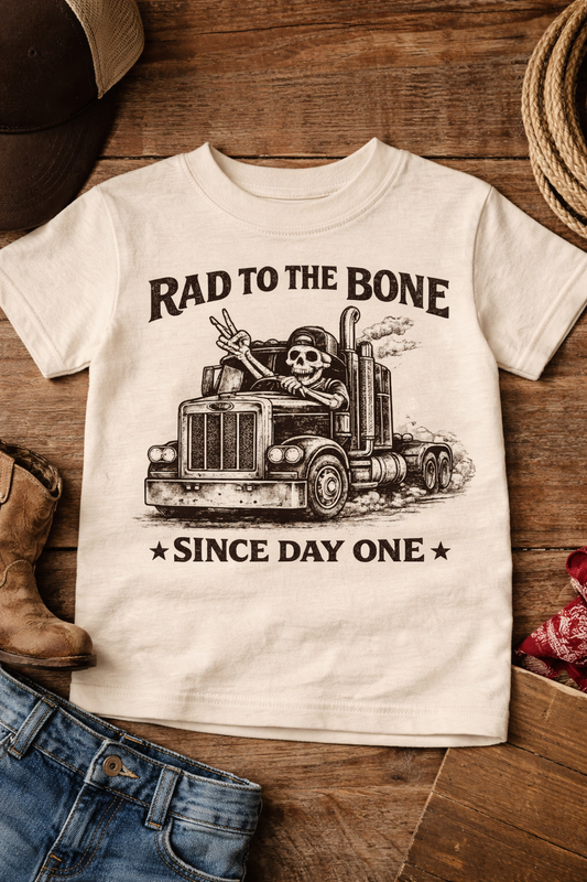 Rad to the Bone Toddler Shirt, Vintage Truck Kids Tee, Peterbilt Style Shirt, Country Boy Toddler Shirt, Little Trucker Gift