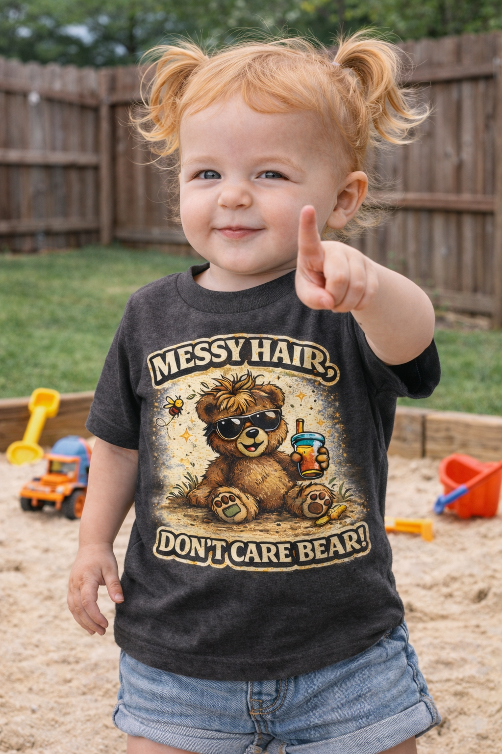 Messy Hair Don’t Care Bear Kids T-Shirt | Funny Toddler Shirt | Cute Bear Graphic Tee | Unisex Baby Toddler Youth Tee
