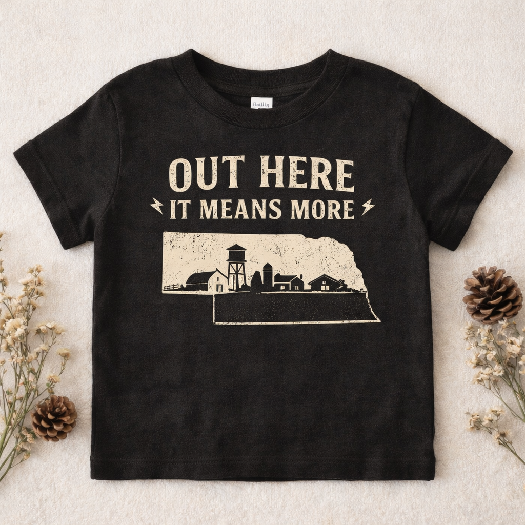 Out Here It Means More Shirt | Nebraska Womens Shirt | Farm Life Graphic Tee | Midwest Shirt | Country Girl Shirt