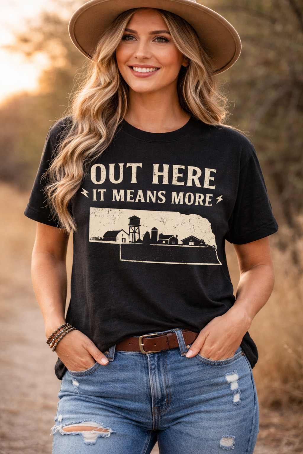 Out Here It Means More Shirt | Nebraska Womens Shirt | Farm Life Graphic Tee | Midwest Shirt | Country Girl Shirt