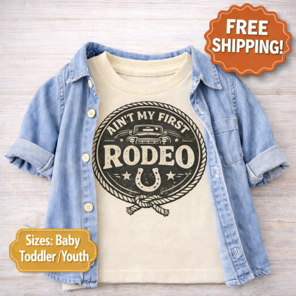 Ain’t My First Rodeo Toddler Shirt | Western Baby Tee | Cowboy Graphic Shirt | Country Kid Outfit | Bella Canvas Natural Tee | Rodeo Birthday Gift