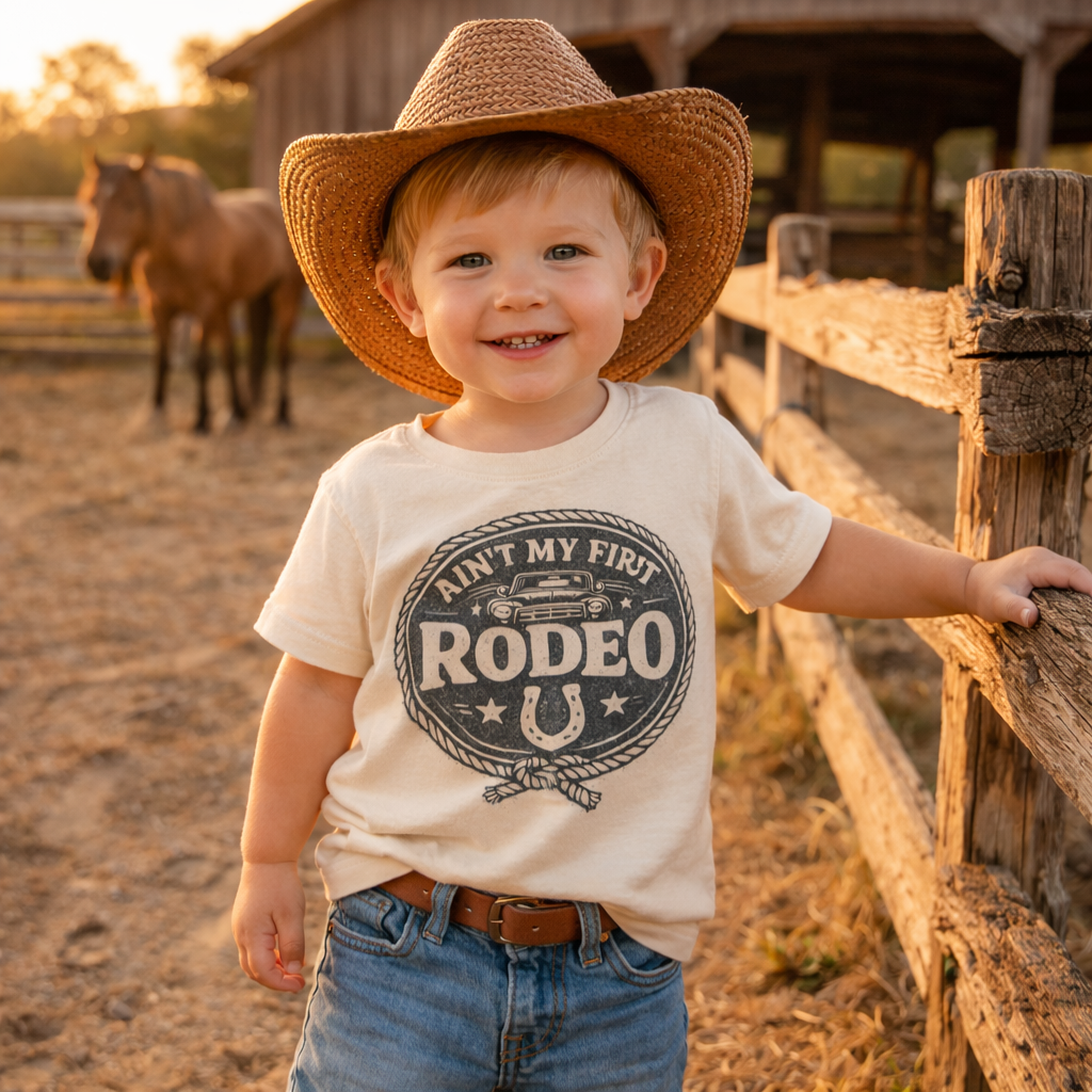 Ain’t My First Rodeo Toddler Shirt | Western Baby Tee | Cowboy Graphic Shirt | Country Kid Outfit | Bella Canvas Natural Tee | Rodeo Birthday Gift