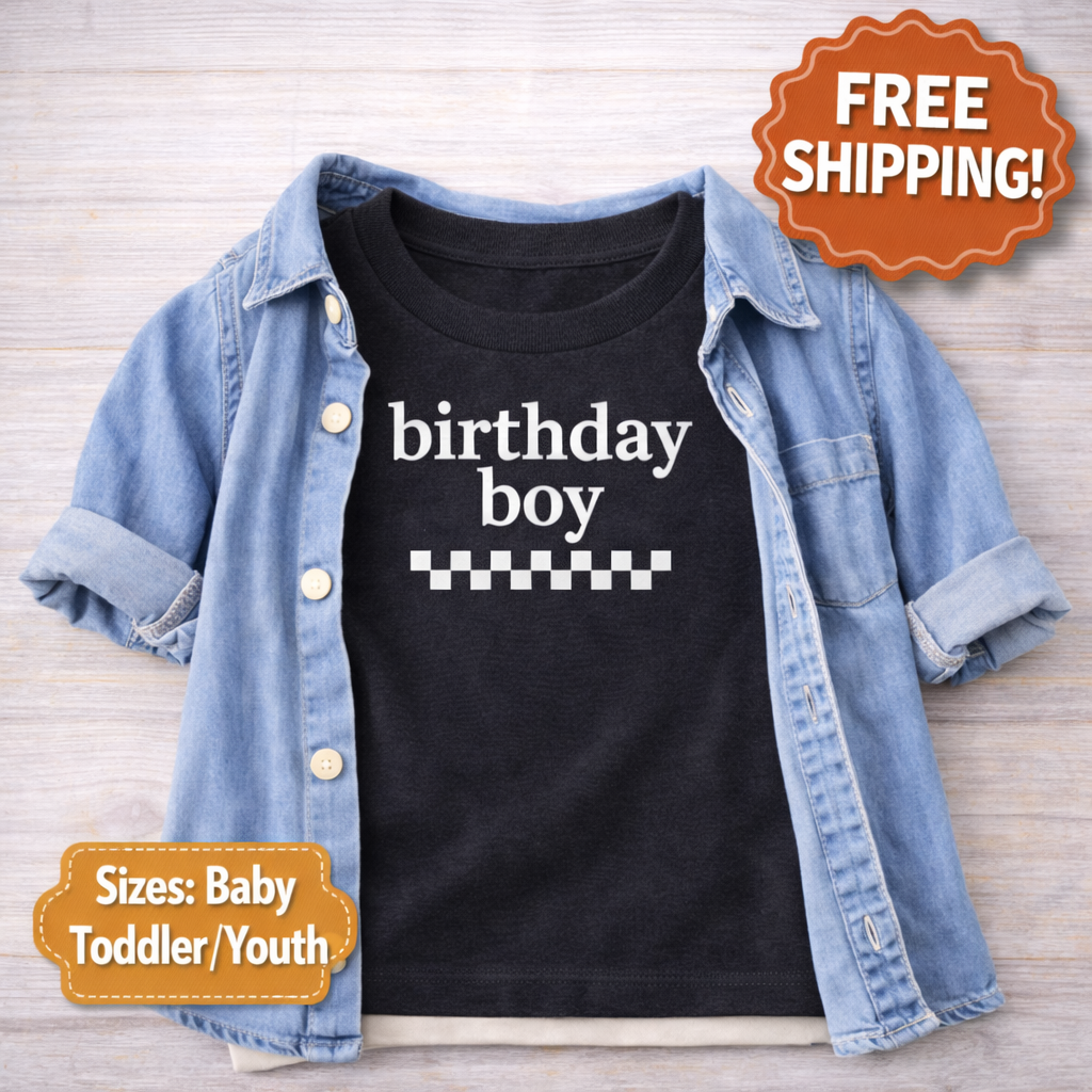 Birthday Boy Shirt – Race Car Birthday Tee – Checkered First Birthday Shirt – Toddler Boy Birthday Outfit – Black Bella Canvas Kids Tee
