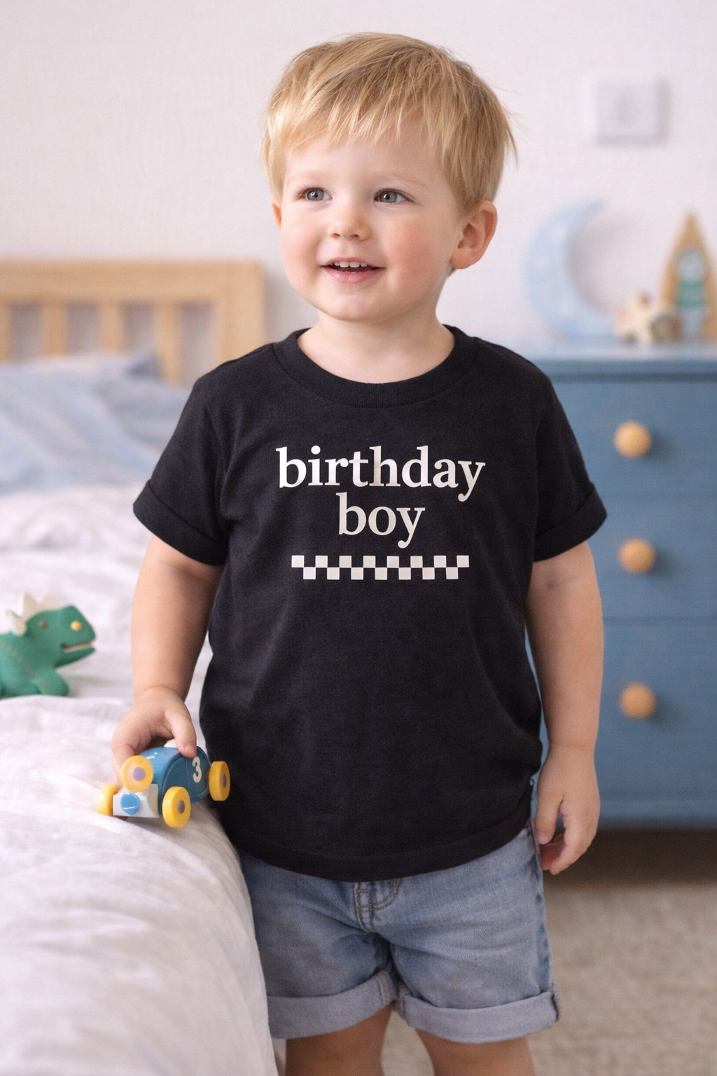 Birthday Boy Shirt – Race Car Birthday Tee – Checkered First Birthday Shirt – Toddler Boy Birthday Outfit – Black Bella Canvas Kids Tee