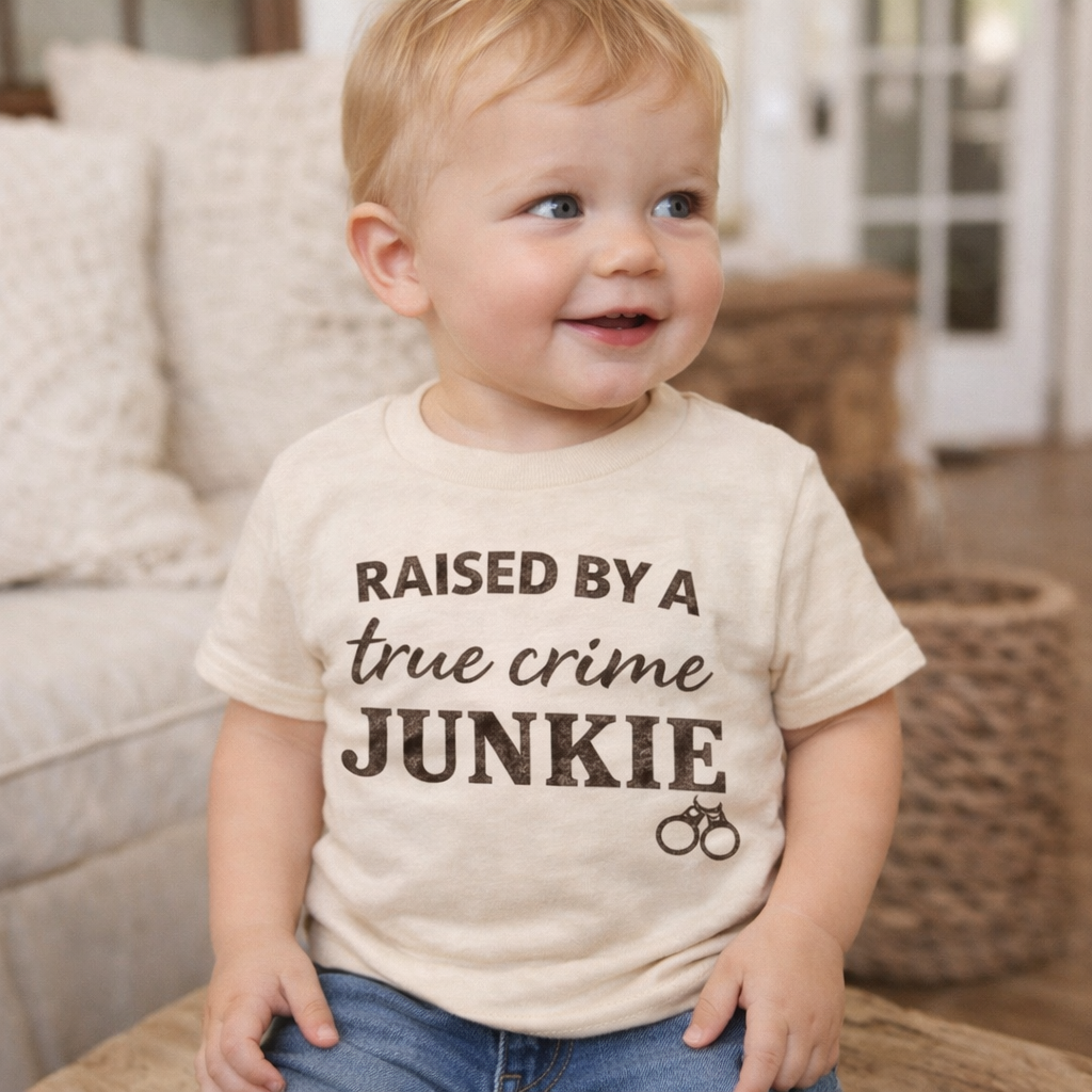 Raised By a True Crime Junkie Shirt, Funny Toddler Shirt, True Crime Baby Shirt, Funny Kids Tee, True Crime Mom Gift, Baby Toddler Youth Shirt