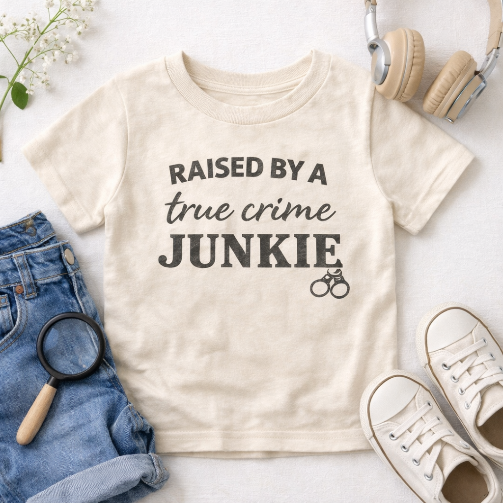 Raised By a True Crime Junkie Shirt, Funny Toddler Shirt, True Crime Baby Shirt, Funny Kids Tee, True Crime Mom Gift, Baby Toddler Youth Shirt
