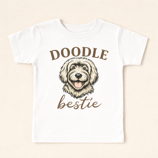 Doodle Bestie Shirt for Kids – Goldendoodle Toddler Tee – Puppy Lover Baby Shirt – Dog Mom Matching Outfit – Trendy Neutral Kids Tee