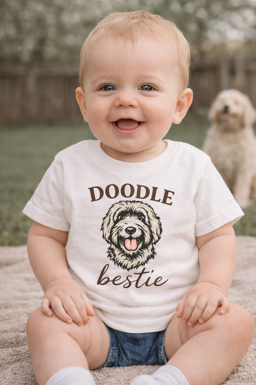 Doodle Bestie Shirt for Kids – Goldendoodle Toddler Tee – Puppy Lover Baby Shirt – Dog Mom Matching Outfit – Trendy Neutral Kids Tee