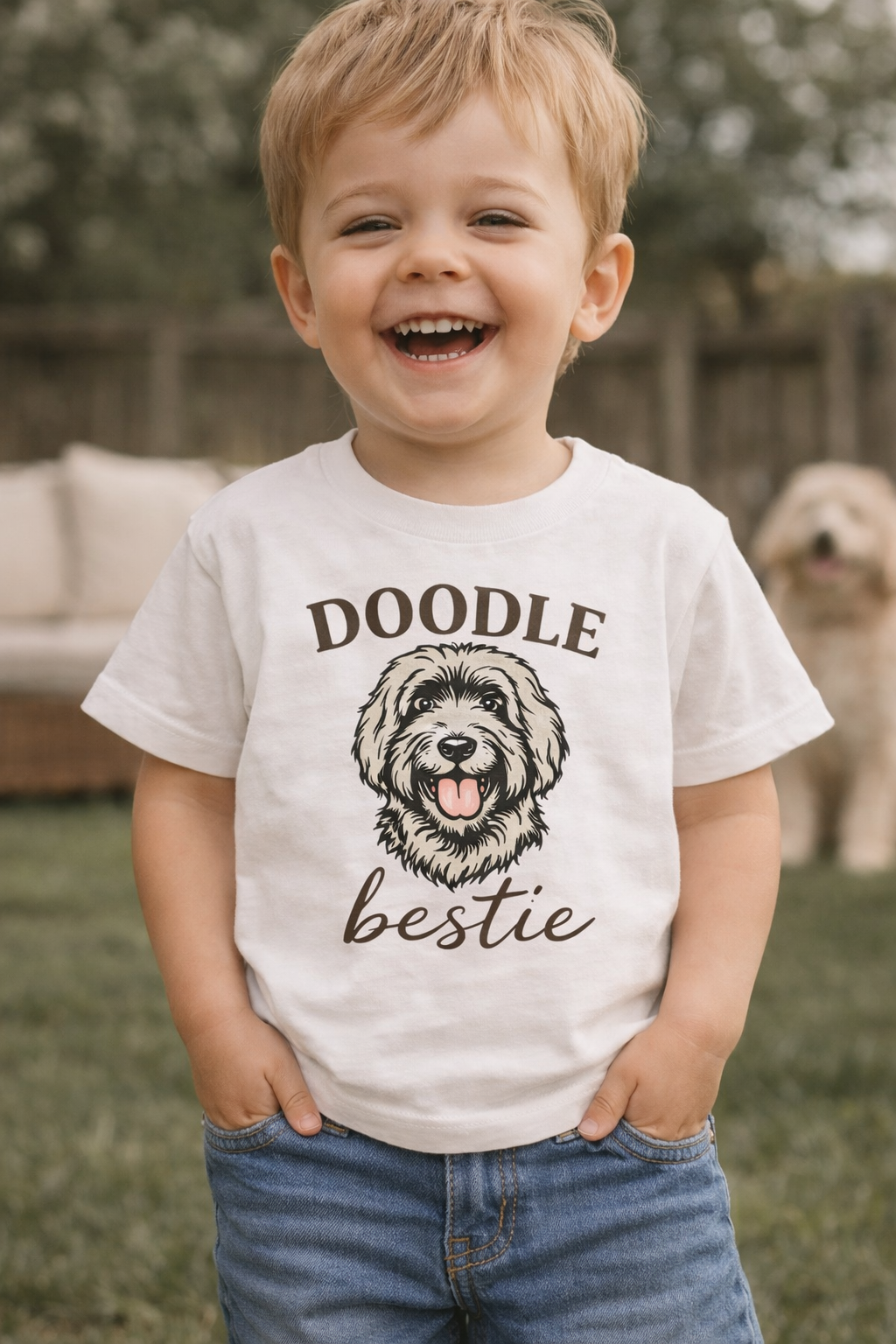 Doodle Bestie Shirt for Kids – Goldendoodle Toddler Tee – Puppy Lover Baby Shirt – Dog Mom Matching Outfit – Trendy Neutral Kids Tee