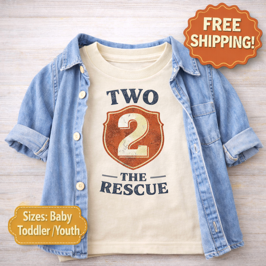 Two The Rescue Birthday Shirt, 2nd Birthday Boy Shirt, Two Year Old Birthday Outfit, Vintage Firefighter Theme, Second Birthday Tee, Baby Toddler Youth