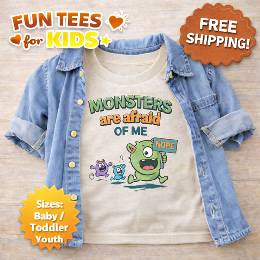 Monsters Are Afraid of Me Kids Shirt – Funny Monster Toddler Tee – Cute Baby Boy Graphic T Shirt – Halloween Kids Shirt – Sizes Baby Toddler Youth