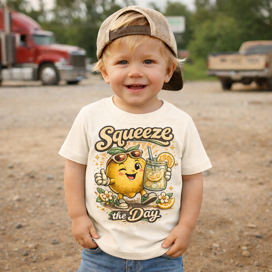 Squeeze the Day Kids Shirt – Cute Lemon Toddler Tee – Funny Summer Baby Shirt – Lemonade Graphic T Shirt – Baby Toddler Youth – Also in Natural