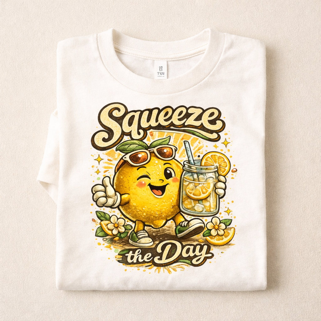Squeeze the Day Kids Shirt – Cute Lemon Toddler Tee – Funny Summer Baby Shirt – Lemonade Graphic T Shirt – Baby Toddler Youth – Also in Natural