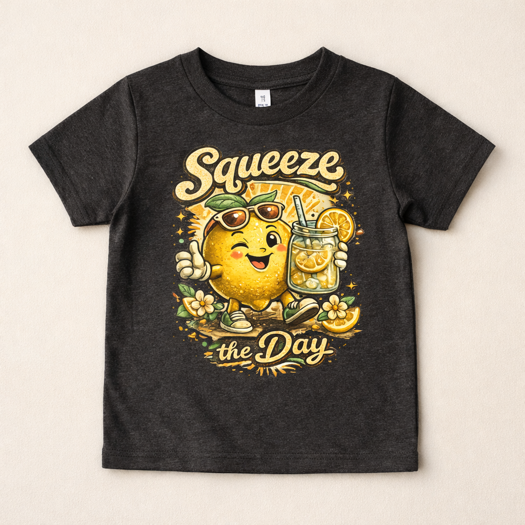 Squeeze the Day Kids Shirt – Cute Lemon Toddler Tee – Funny Summer Baby Shirt – Lemonade Graphic T Shirt – Baby Toddler Youth – Also in Natural