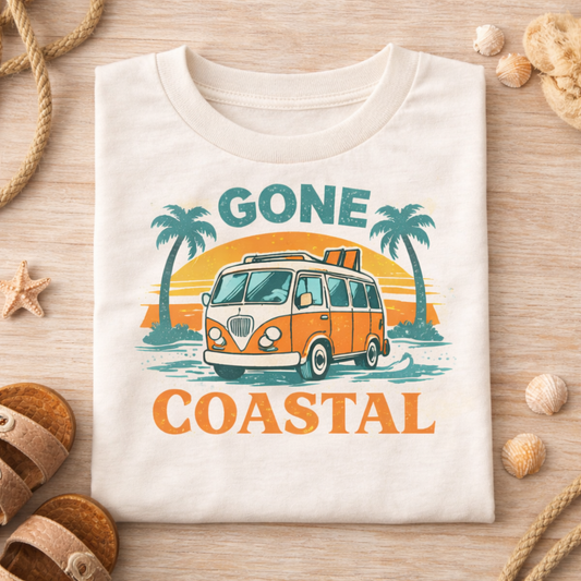 Gone Coastal Kids Shirt – Retro Beach Van Toddler Tee – Summer Vacation Baby Shirt – Surf Bus Graphic T Shirt – Baby Toddler Youth