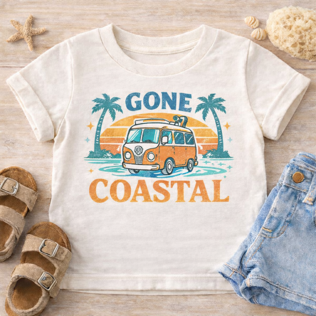 Gone Coastal Kids Shirt – Retro Beach Van Toddler Tee – Summer Vacation Baby Shirt – Surf Bus Graphic T Shirt – Baby Toddler Youth