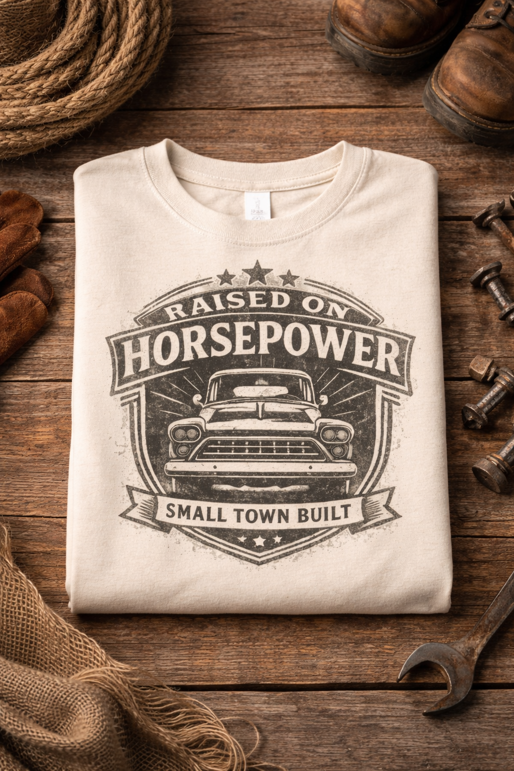 Raised On Horsepower Shirt – Small Town Built Kids Truck Tee – Farm Girl Shirt – Country Toddler & Youth Graphic Tee