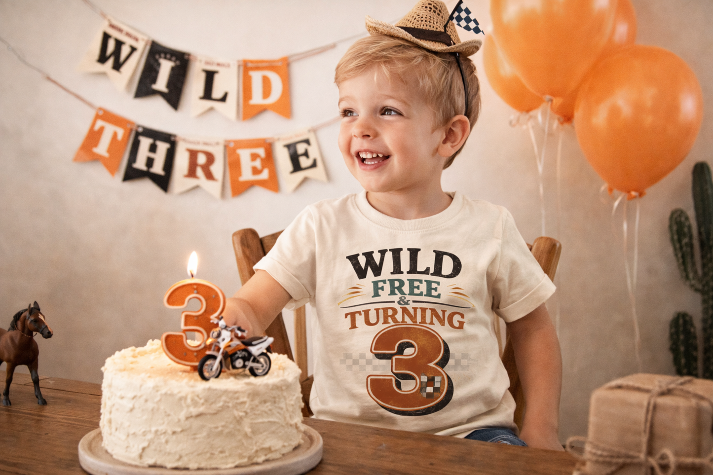 Wild Free & Turning 3 Shirt – 3rd Birthday Boy Shirt – Western Racing Birthday Tee – Dirt Bike Birthday Outfit – Third Birthday Shirt Toddler