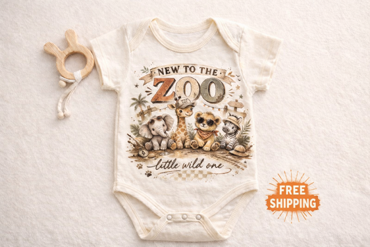 New to the Zoo Onesie | Wild One Safari Baby Outfit | First Birthday Zoo Theme Bodysuit | Neutral Jungle Baby Shower Gift | Little Wild One