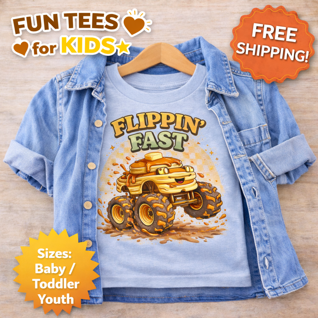 Flippin Fast Toddler Shirt, Funny Pancake Monster Truck Tee, Cute Breakfast Kids Shirt, Funny Food Pun Toddler Tee, Monster Truck Kids Shirt