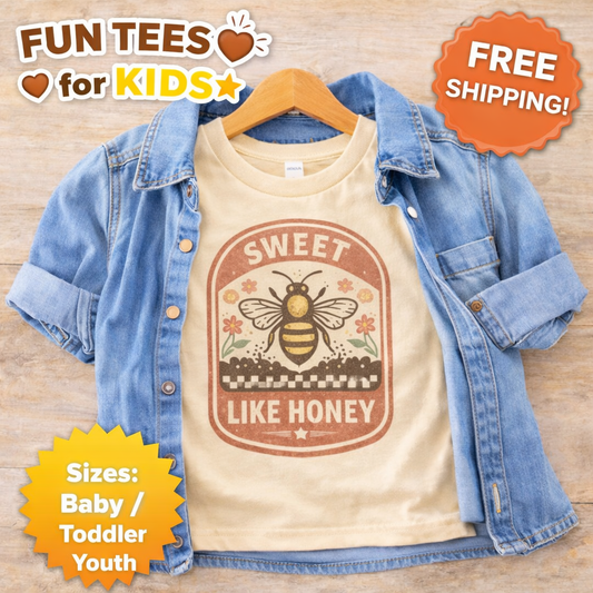 Sweet Like Honey Kids Shirt | Bee Toddler Shirt | Cute Baby Bee Shirt | Vintage Honey Bee Kids Tee | Cottagecore Toddler Shirt | Farm Kid Shirt