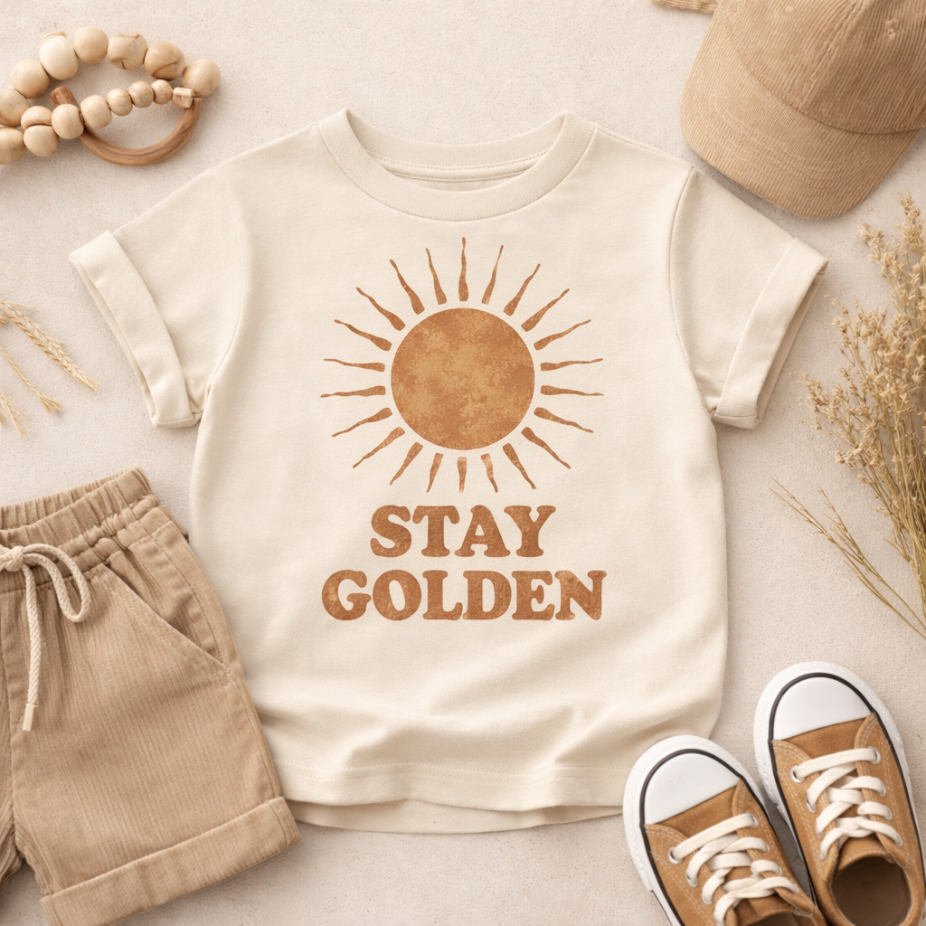 Stay Golden Toddler Shirt, Retro Sun Kids Tee, Boho Sunshine Toddler Shirt, Neutral Kids Graphic Tee, Baby Toddler Youth Shirt, Summer Kids Outfit