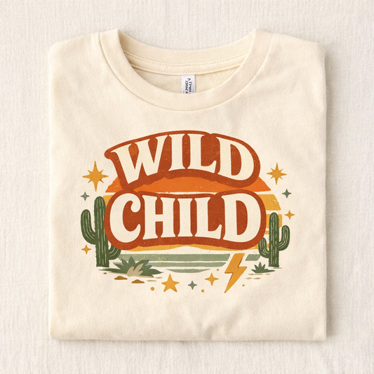 Wild Child Toddler Shirt, Retro Kids Graphic Tee, Boho Toddler Shirt, Western Kids Shirt, Vintage Style Kids Tee, Toddler Boy Girl Outfit