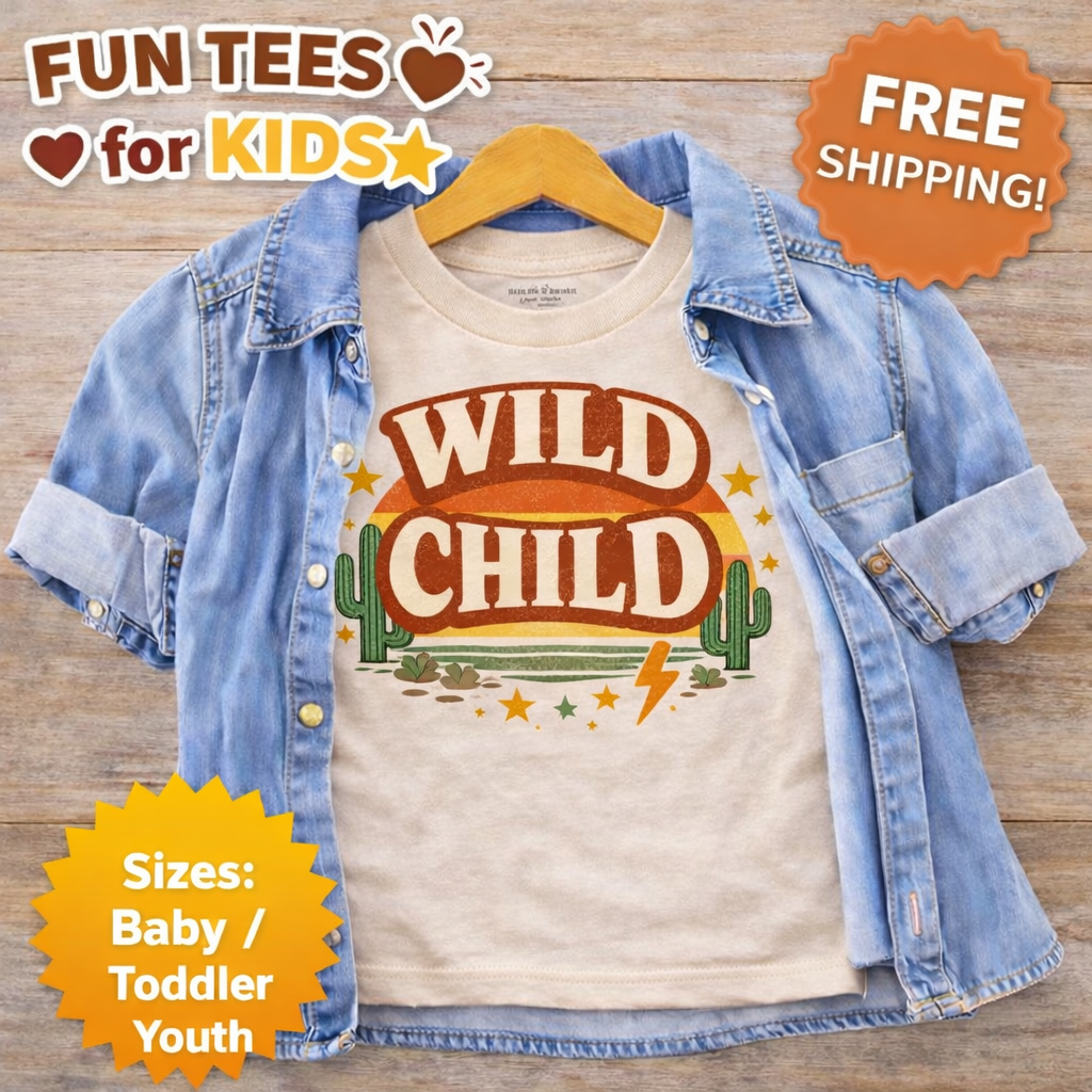 Wild Child Toddler Shirt, Retro Kids Graphic Tee, Boho Toddler Shirt, Western Kids Shirt, Vintage Style Kids Tee, Toddler Boy Girl Outfit