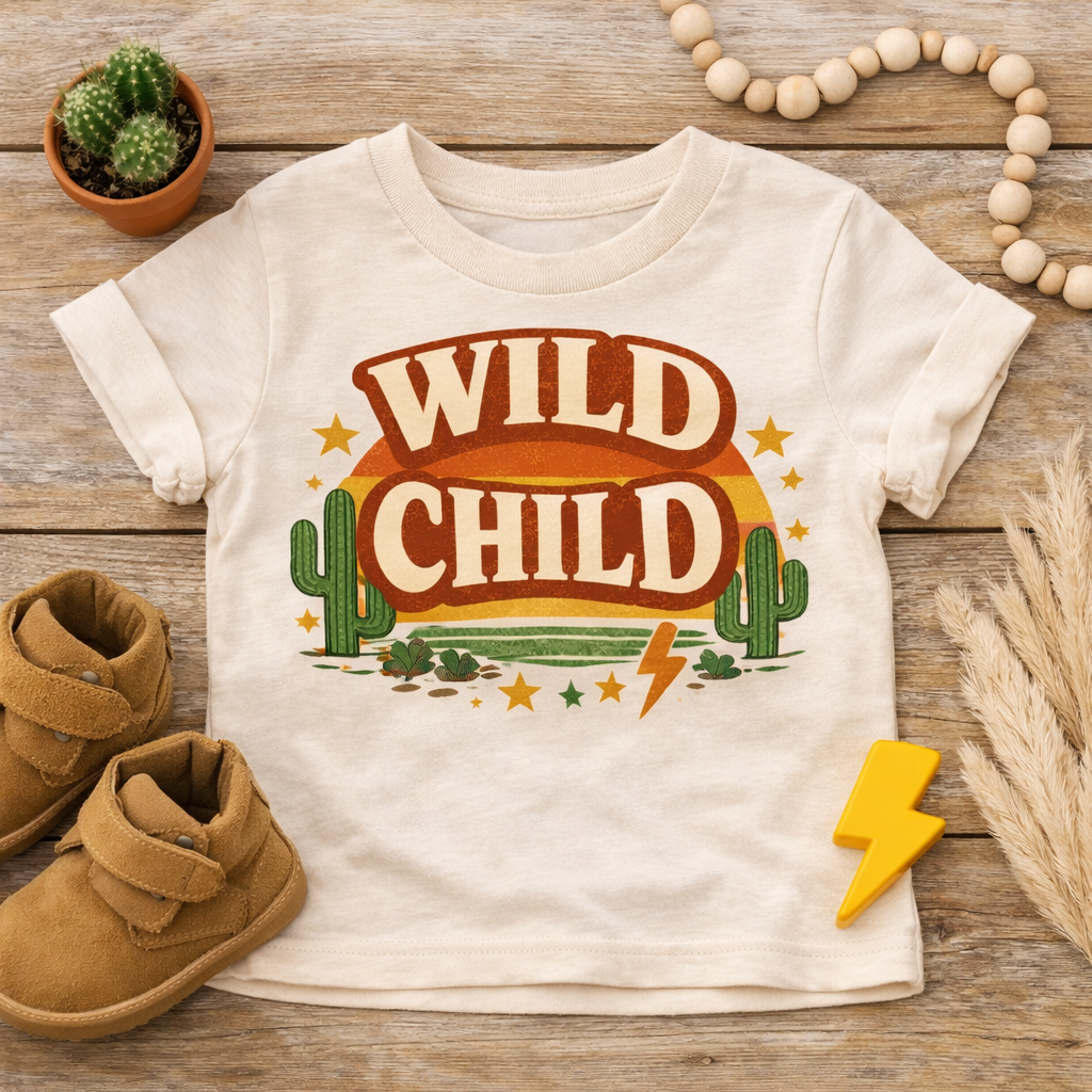 Wild Child Toddler Shirt, Retro Kids Graphic Tee, Boho Toddler Shirt, Western Kids Shirt, Vintage Style Kids Tee, Toddler Boy Girl Outfit
