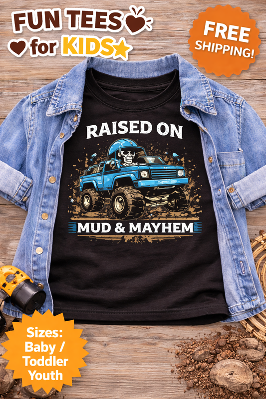 Monster Truck Toddler Shirt, Raised on Mud & Mayhem Kids Shirt, Skeleton Truck Tee, Country Boy Shirt, Mud Truck Shirt, Little Trucker Tee