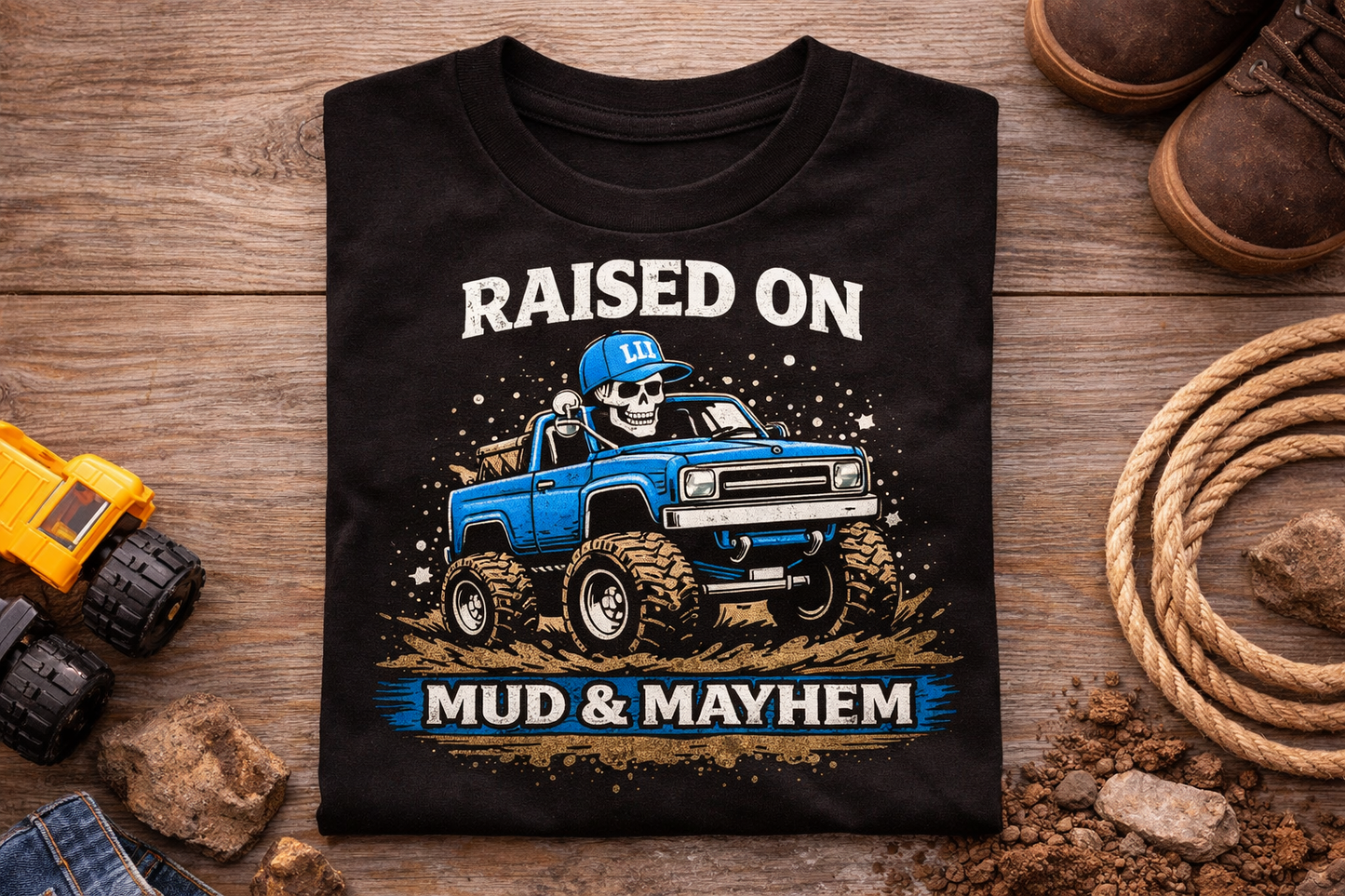 Monster Truck Toddler Shirt, Raised on Mud & Mayhem Kids Shirt, Skeleton Truck Tee, Country Boy Shirt, Mud Truck Shirt, Little Trucker Tee