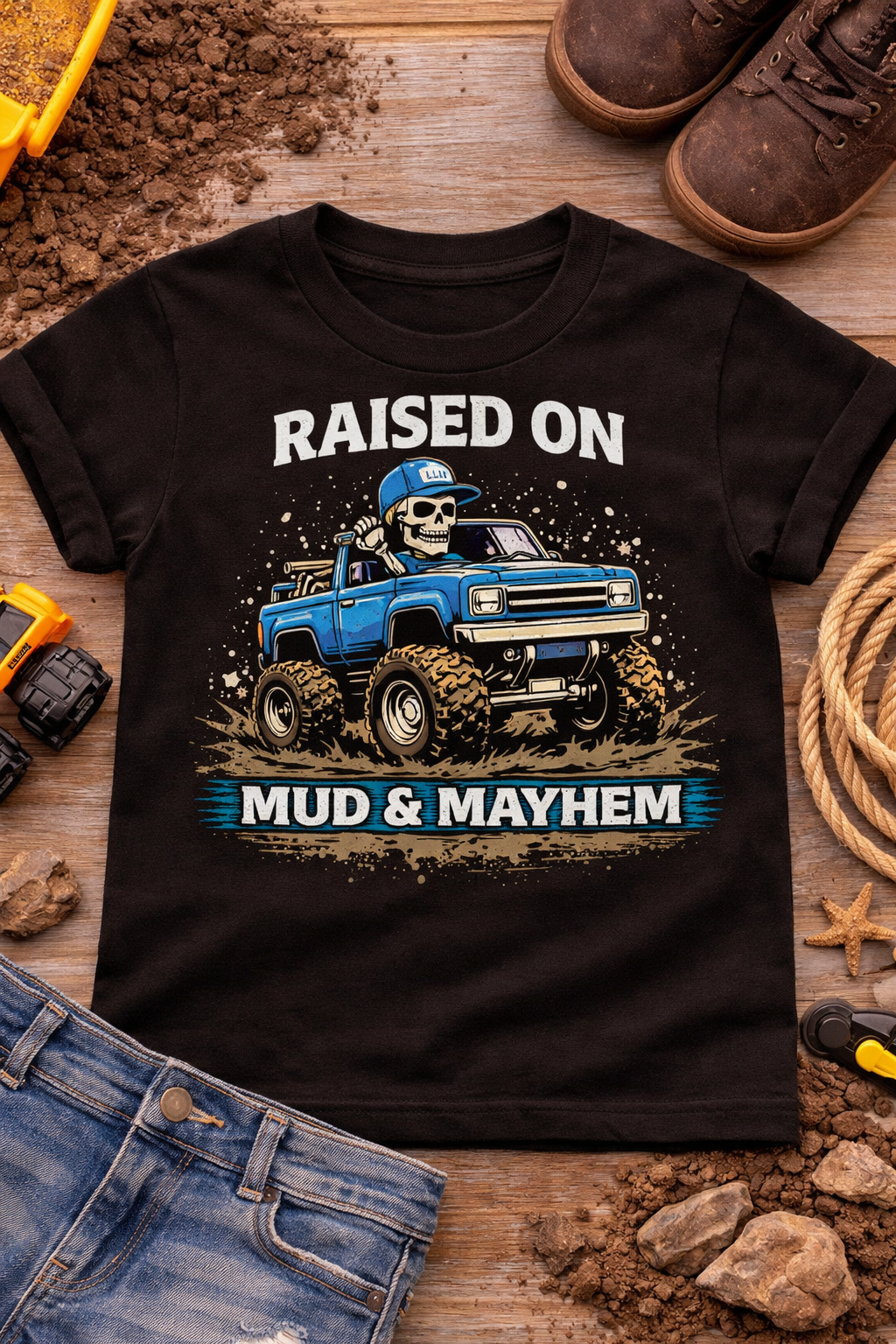 Monster Truck Toddler Shirt, Raised on Mud & Mayhem Kids Shirt, Skeleton Truck Tee, Country Boy Shirt, Mud Truck Shirt, Little Trucker Tee