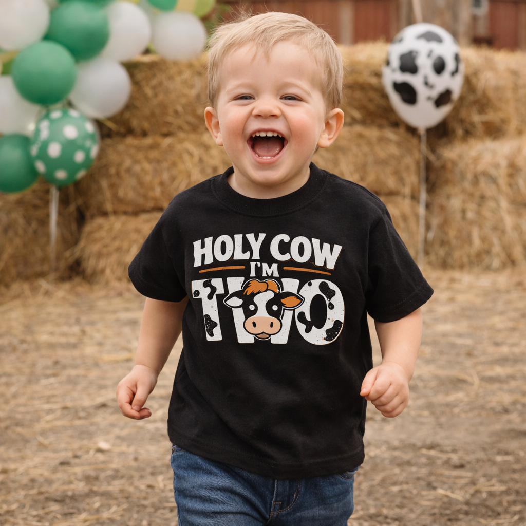 Holy Cow I'm Two Birthday Shirt, Cow 2nd Birthday Tee, Farm Animal Toddler Shirt, Cute Barnyard Western Party Boy Girl Outfit Gift