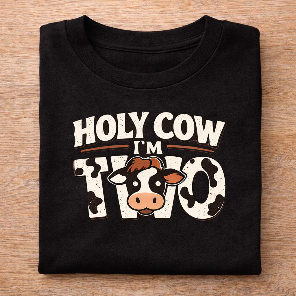 Holy Cow I'm Two Birthday Shirt, Cow 2nd Birthday Tee, Farm Animal Toddler Shirt, Cute Barnyard Western Party Boy Girl Outfit Gift