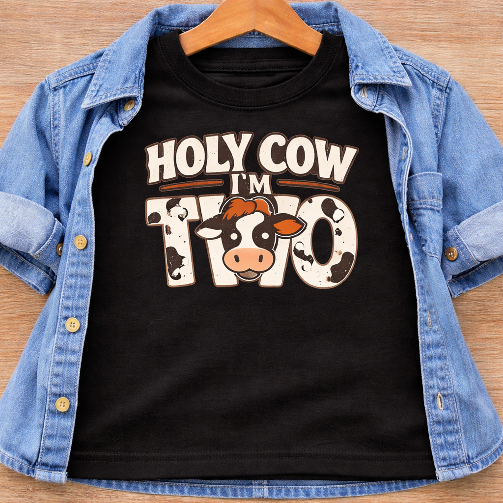 Holy Cow I'm Two Birthday Shirt, Cow 2nd Birthday Tee, Farm Animal Toddler Shirt, Cute Barnyard Western Party Boy Girl Outfit Gift