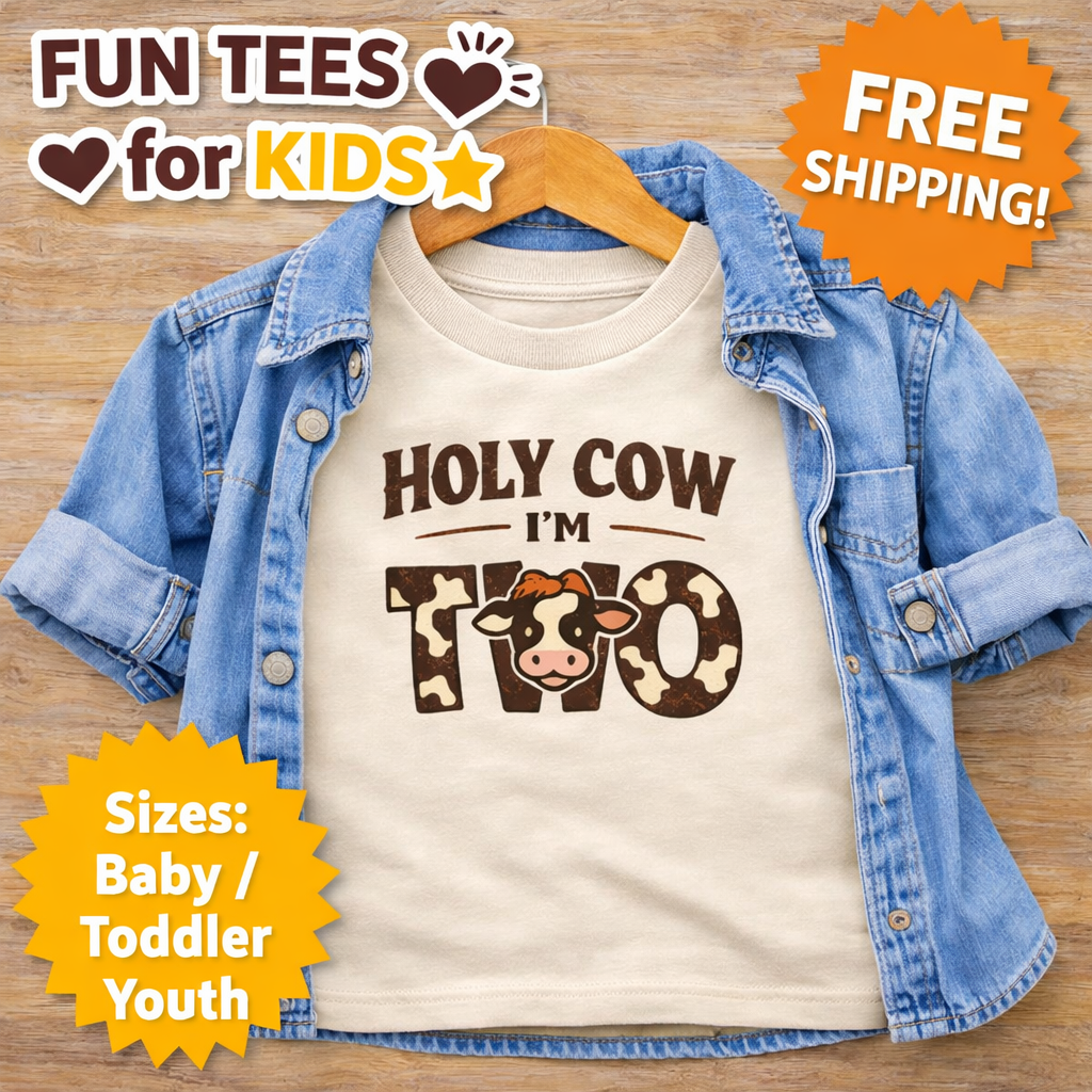 Holy Cow I'm Two Birthday Shirt, Cow 2nd Birthday Tee, Farm Animal Toddler Shirt, Barnyard Western Party Outfit for Boys Girls Gift