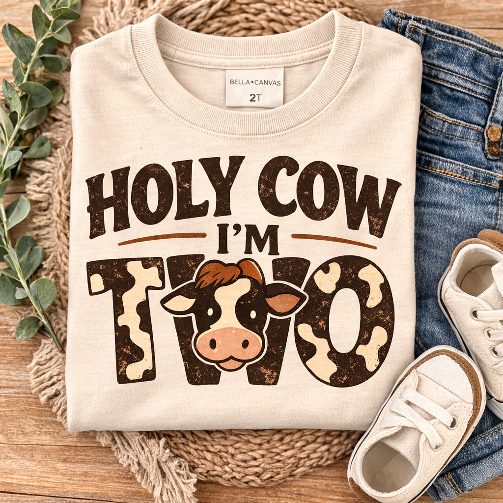 Holy Cow I'm Two Birthday Shirt, Cow 2nd Birthday Tee, Farm Animal Toddler Shirt, Barnyard Western Party Outfit for Boys Girls Gift