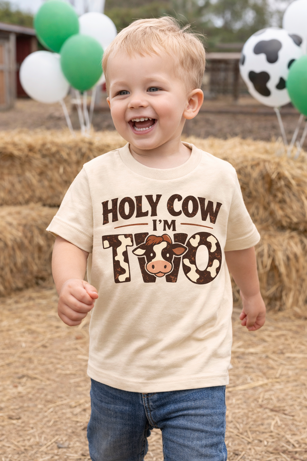 Holy Cow I'm Two Birthday Shirt, Cow 2nd Birthday Tee, Farm Animal Toddler Shirt, Barnyard Western Party Outfit for Boys Girls Gift