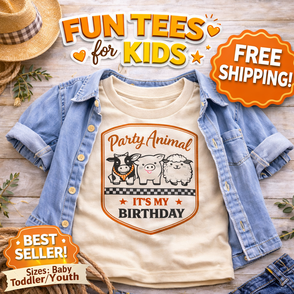 Party Animal It's My Birthday Shirt, Farm Birthday Toddler Tee, Barnyard Animal Party Outfit, Cute Kids Birthday Top Gift for Boys Girls