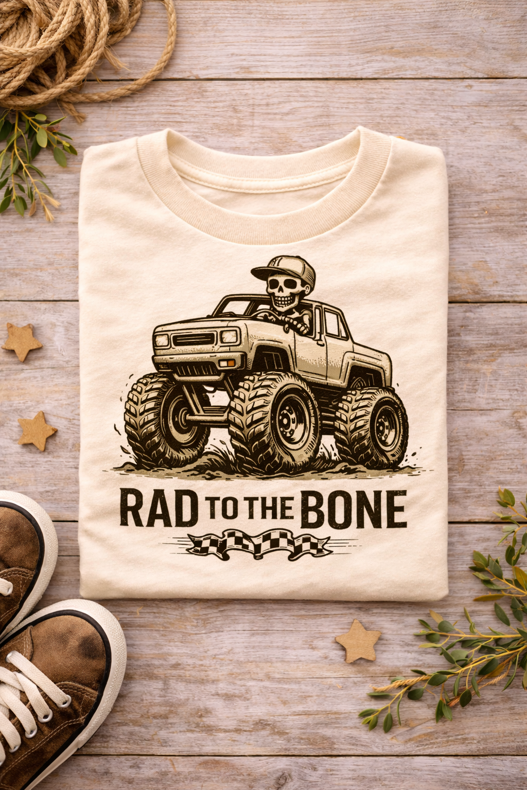 Rad To The Bone Kids Monster Truck Shirt, Skeleton Truck Toddler Tee, Cool Off Road Graphic Top, Retro Truck Lover Gift for Boys Girls