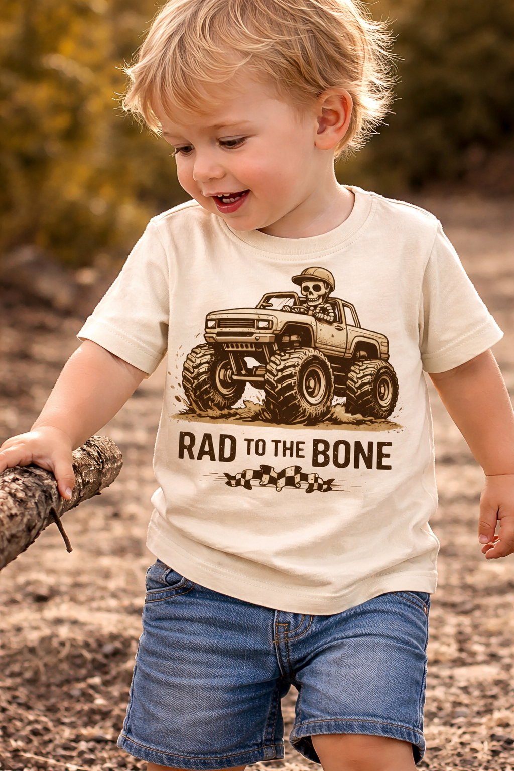 Rad To The Bone Kids Monster Truck Shirt, Skeleton Truck Toddler Tee, Cool Off Road Graphic Top, Retro Truck Lover Gift for Boys Girls