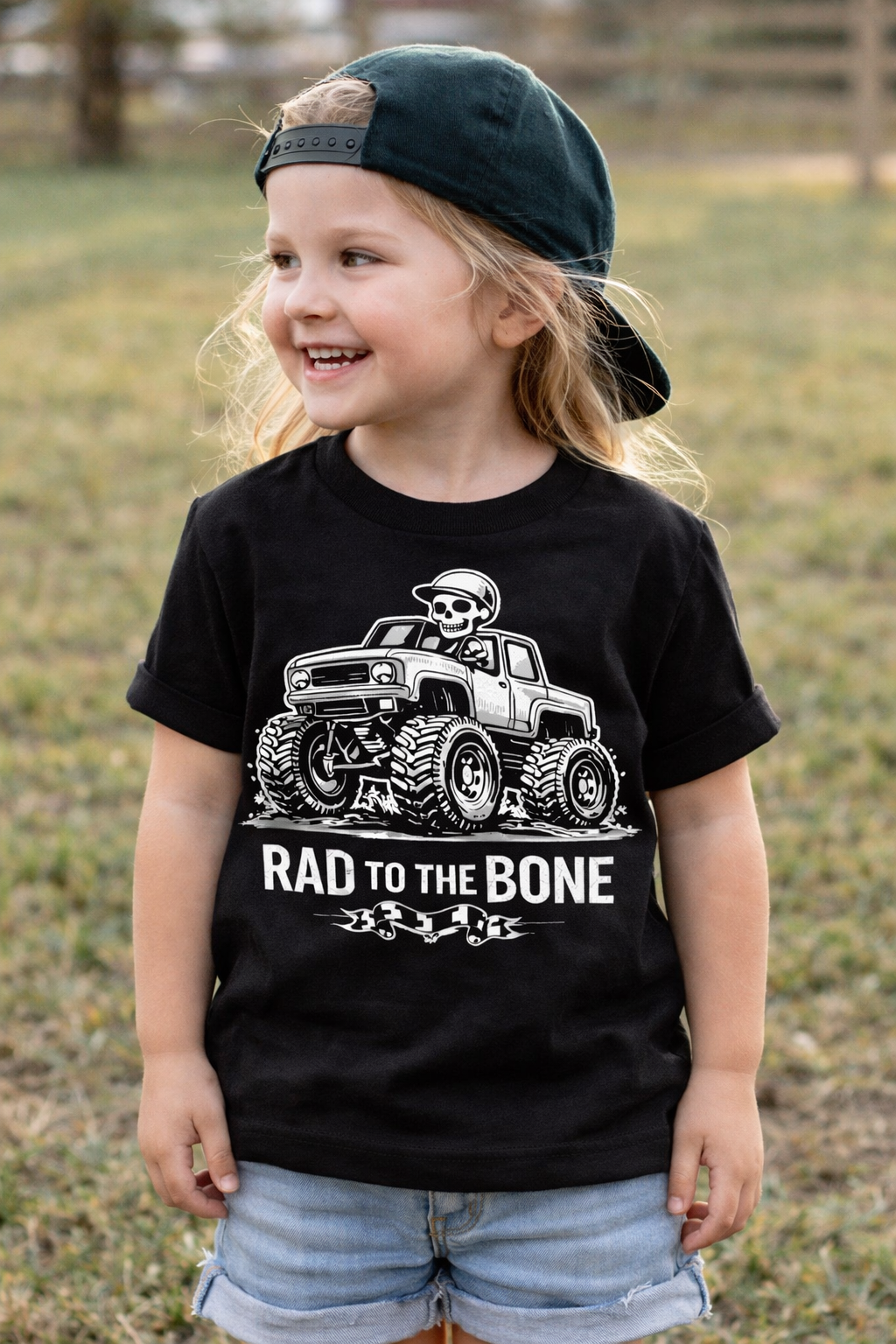 Rad To The Bone Monster Truck Kids Shirt, Skeleton Truck Toddler Tee, Cool Off Road Graphic Top, Black Truck Lover Gift Boys Girls