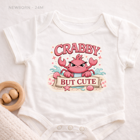 Crabby But Cute Baby Bodysuit, Funny Crab Infant Onesie, Ocean Theme Newborn Outfit, Beach Baby Shower Gift, Summer Baby Romper