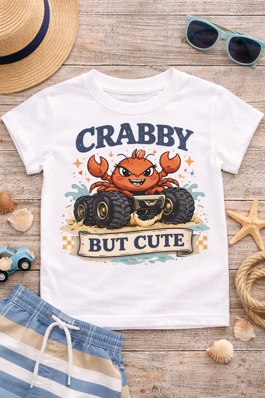Crabby But Cute Toddler Shirt, Funny Crab Monster Truck Tee, Beach Vacation Kid Shirt, Summer Ocean Graphic Tee, Coastal Gift for Boys