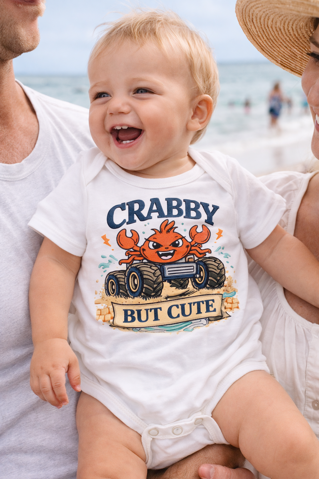 Crabby But Cute Baby Onesie, Funny Crab Infant Bodysuit, Summer Beach Baby Outfit, Ocean Newborn Gift, Coastal Baby Shower Present