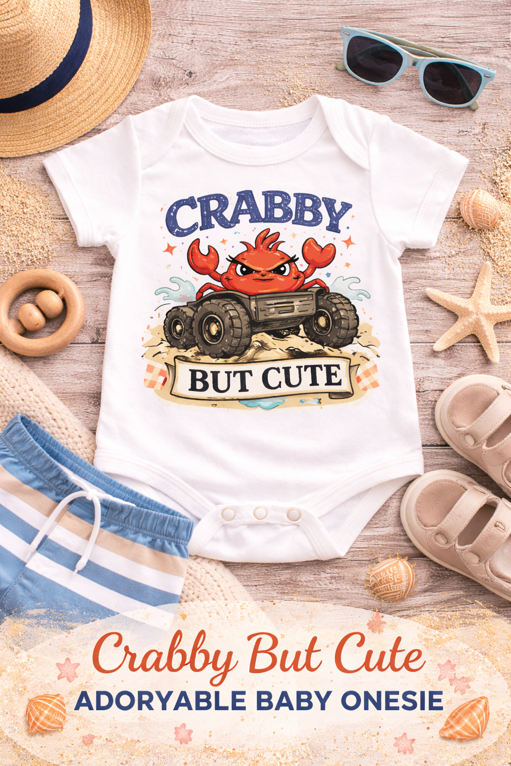 Crabby But Cute Baby Onesie, Funny Crab Infant Bodysuit, Summer Beach Baby Outfit, Ocean Newborn Gift, Coastal Baby Shower Present